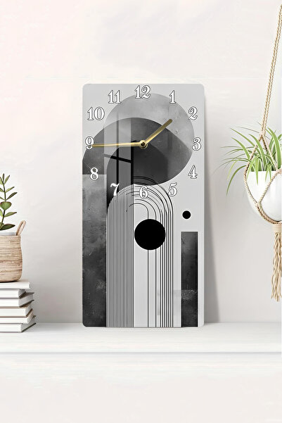 kutuTR Temperli cam tablo saat – Siyah beyaz geometrik çizgili modern tasarım...