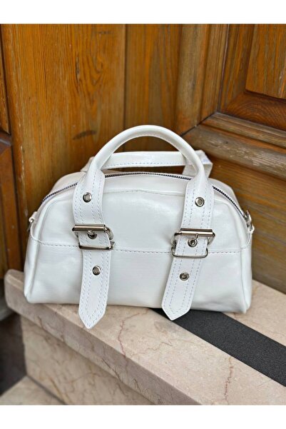 SHIKIRTI Küçük Boy Parlak Deri Çift Kemer Toka Detaylı Kadın El ve Omuz Çantası
