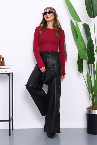 İmajButik Dark Fuchsia Crew Neck Modal Blouse