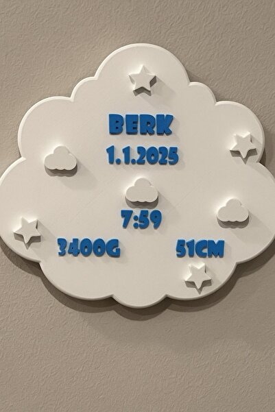 Elhara Design Kişiye Özel İsimli 3D Baskı Kapı Süsü ve Doğum Panosu Seti ,Has...