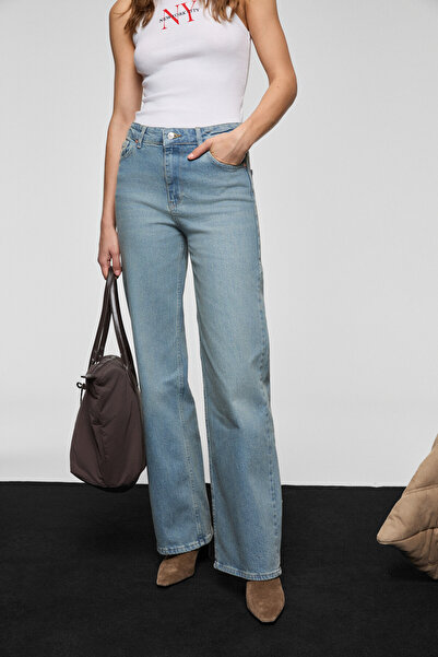 GRIMELANGE Duna women's 100% cotton straight fit denim light blue jeans