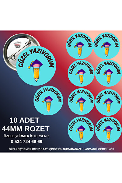 tuse rozet dükkanı Güzel Yazıyorum– 44mm Buton Rozet, 10 Adet Kişiye Özel