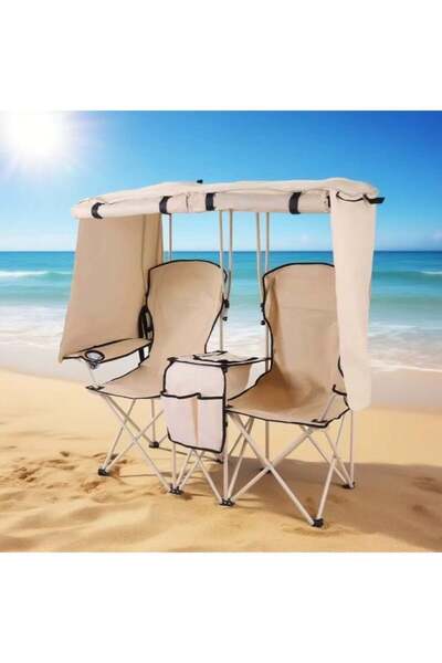 Generic Camping chair with Canopy shade and cup holder - Support 150 kg Oversized Folding Beach Chair