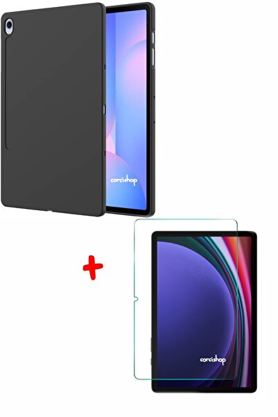 corcishop Samsung Galaxy Tab S10 FE+ 13.1 İnç Siyah Silikon Kılıf + Nano Ekra...