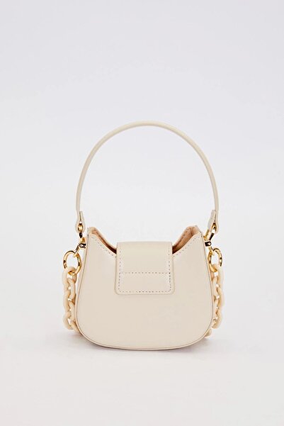 Levidor With Logo, Mini Size, Chain Detail, Long Strap, Women's Stylish Handbag 930346 Cream