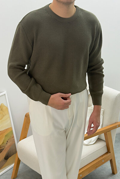 Redline Ridge Oversize Cotton Knitwear Long Sleeve Sweater Khaki