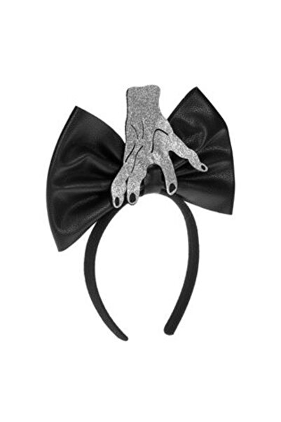 Jumbo Halloween Hair Crown with Black Bow & Silver Glitter Mane