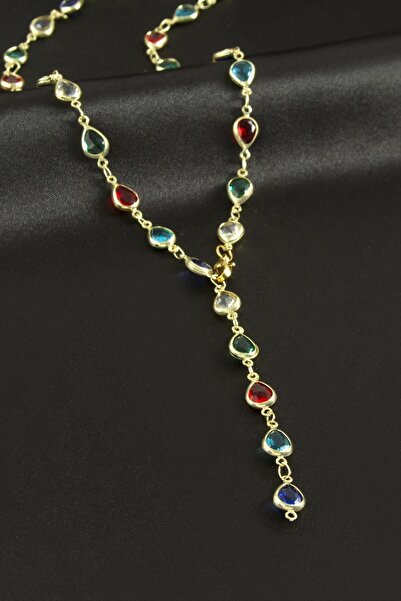 CT STONES قلادة على شكل حرف Y من الفولاذ مرصعة بحجر الزركون