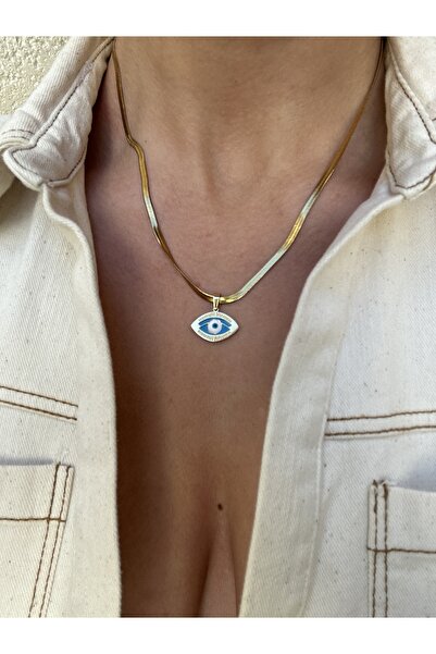 pop up store Nazar Boncuklu Üçlü Zincir Çelik Kolye Set