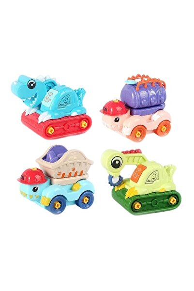 OEM Set 4 masinute pentru copii, model cu dinozauri, vehicule de contructie i...