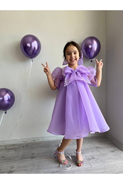 sarena Lilac Girl's Princess Dress Sparkling Stone Bow Detail Birthday Evenin...