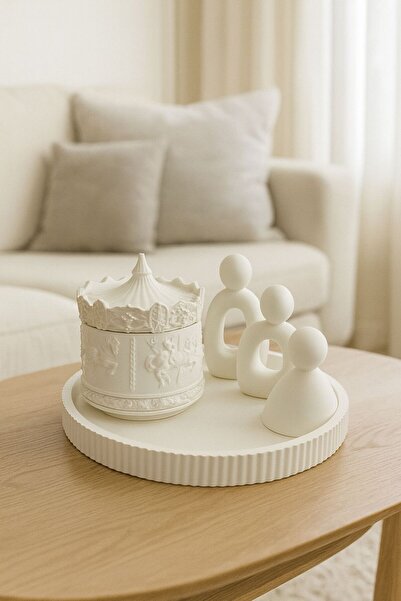 LİZA HOME DECORATION Aile Figürlü & Atlı Karınca Dekorlu Kapaklı Kutu ve teps...