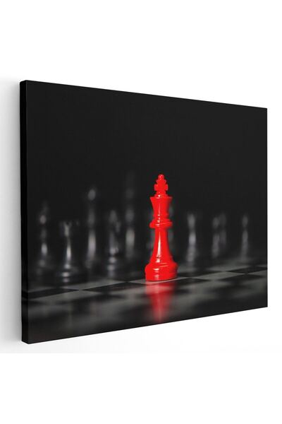 Tablou Canvas tabla de sah piesa rege in focus, alb, negru, cod 1149