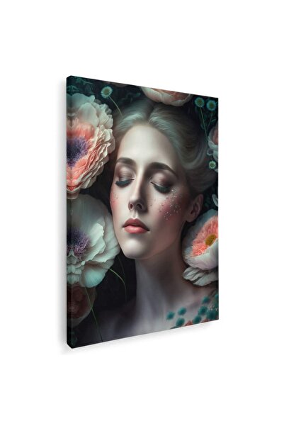 Tablou Canvas femeie fantezie flori, crem, roz, mov, cod 1077