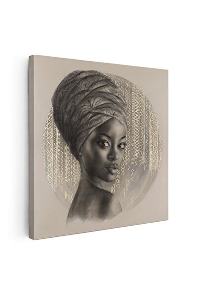 Tablou Canvas Tablou portret carbune femeie africana cu turban, auriu, cod 1318