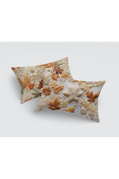 Alkan Homes 2 Pieces Punch Embroidery Look Leaf Pattern Digital Printed Throw...