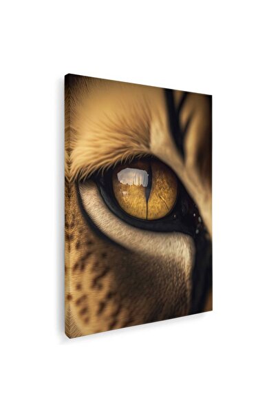 Tablou Canvas detaliu ochi leu nuante galben, maro, negru, cod 1029