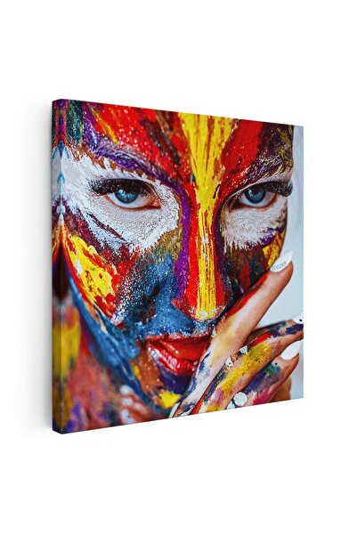 Tablou Canvas Tablou portret femeie pictata pe fata, multicolor, cod 1298