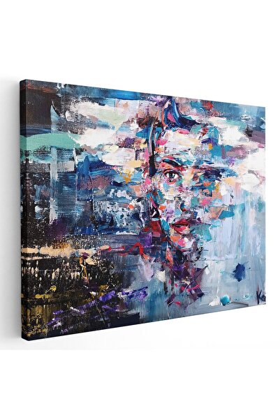 Tablou Canvas portret de femeie abstract alb, albastru, rosu, negru, cod 1173