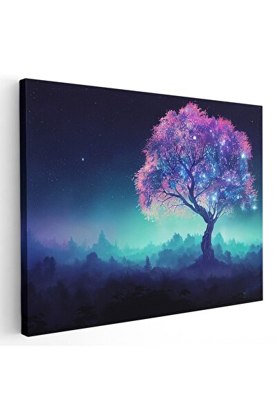 Tablou Canvas Tablou cu copac fantezie culori roz neon si verde, cod 1361