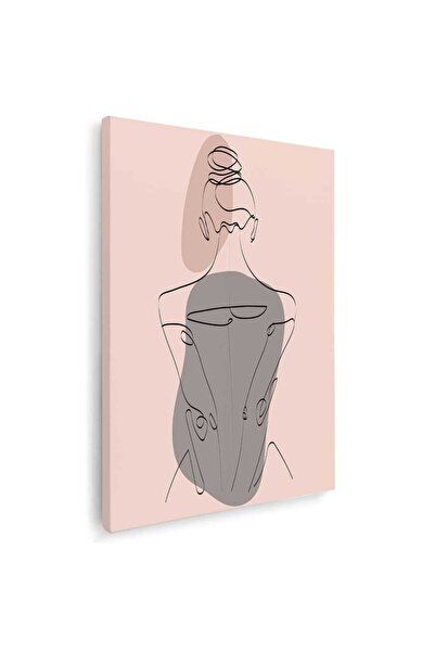 Tablou Canvas Boho silueta femeie spate in nuante roz, gri, cod 1065