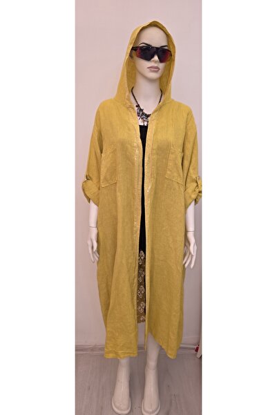 Tuana Leather Kapşonlu Dantelli Keten Tunik