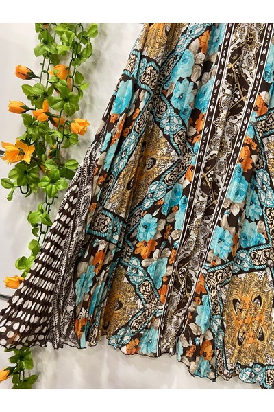 edu collection Midi Length Patterned Chiffon Bell Skirt Length 85 cm