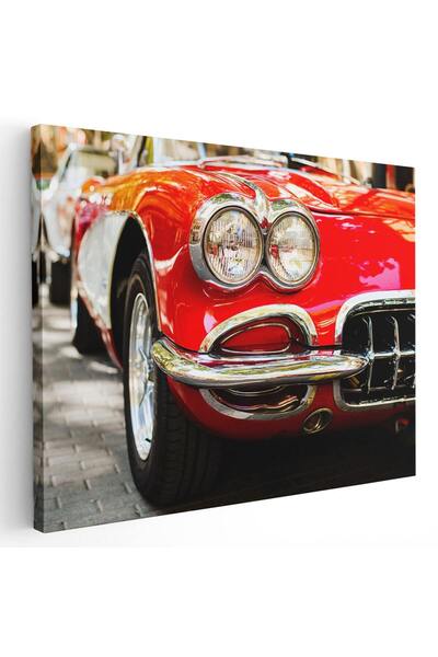 Tablou Canvas Tablou masina vintage clasica, detaliu far, rosu, cod 1443