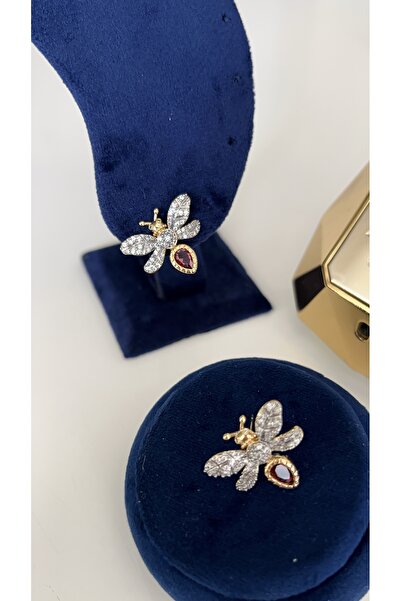 SU PERİSİ TAKI BİJUTERİ Vip Seri Gold Pembe Zirkon Taşlı Marka Model Arı Küpe