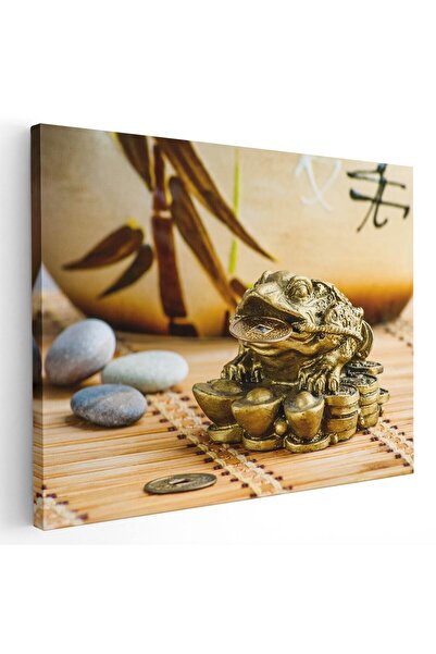 Tablou Canvas statueta broasca Feng Shui de aur, auriu, maro, cod 1283