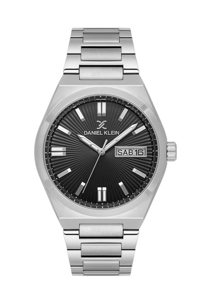 Daniel Klein Siyah Gümüş Premium Bloklu Çelik Kordonlu Daydate Çift Takvimli ...