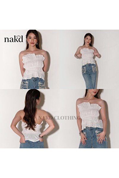 Nakd FASHION THESSA BASIC COTTON LINEN SEXY UNEVEN SUMMER DAILY CASUAL TUBE TOP 6029
