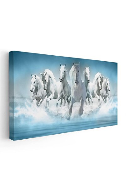 Tablou Canvas Tablou 7 cai albi alergand prin apa, cod 1773