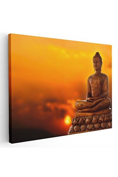 Tablou Canvas statuie Buddha la apus, portocaliu, galben, cod 1196