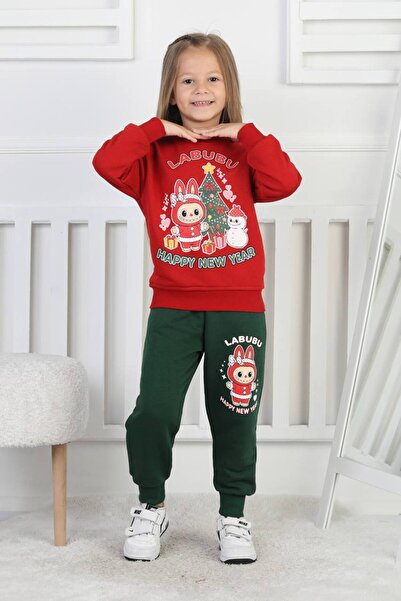 ARBİ kids Girl's Labubu Christmas Three-Thread Non-Shedding Fabric Full Mold Suit Christmas