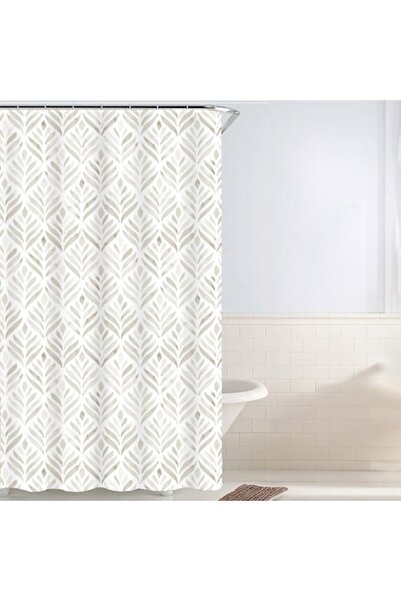 SHOPIENS Perdea de duș din poliester, alb-gălbui, cu model hexagonal auriu, 180x180 cm, set de 12 inele