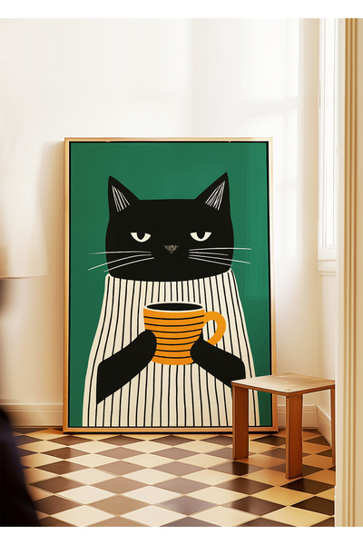 ARTHOUSECOLLECTIVE Coffee Cat – Kahve Kedisi - Kedi Koleksiyonu – Tablo Ölçül...