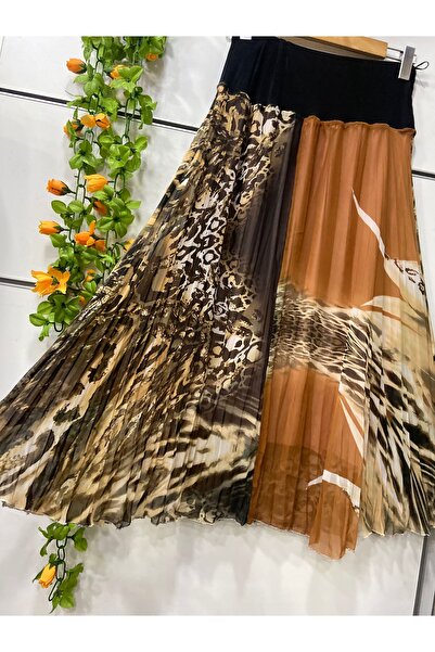 edu collection Midi Length Patterned Chiffon Bell Skirt Length 85 cm