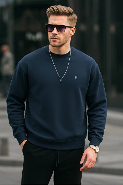 MAXIMILLIAN Темно-синій колір Basic Crew Neck Relaxed Regular чоловічий світшот з розслабленою горловиною