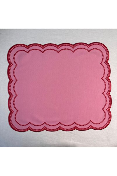 Table Alp Nakışlı Amerikan Servis & Peçete Seti – Pembe/Kırmızı – 8 Amerikan Servis + 8 Peçete