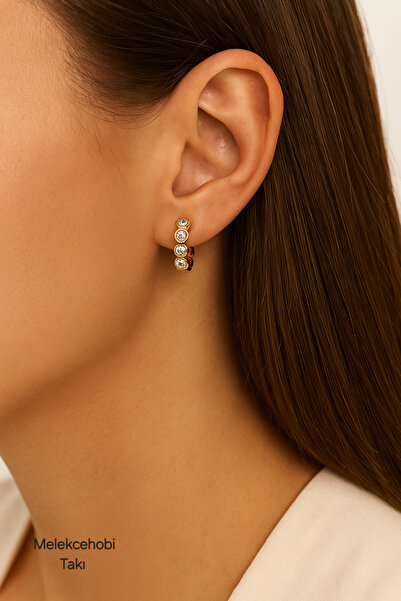 xUPING Işıltılı Taş Detaylı Altın Renk Halka Küpe