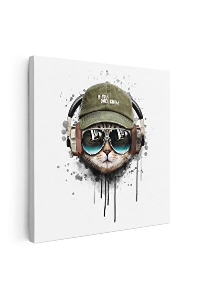 Tablou Canvas Tablou pisica cu casti ascultand muzica, maro, cod 1391