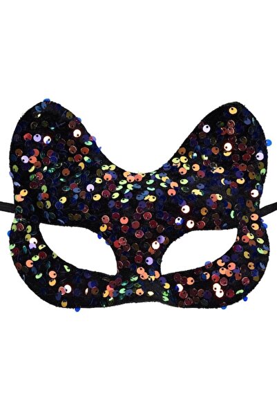 OEM Halloween Cat Ear Mask, Velvet Black with Sequins, 18.5x14 cm