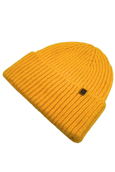 Sofist İstanbul Yellow Unisex Beanie Lp Collection Yellow Soft Wool Folded Ribbed Knit Beanie