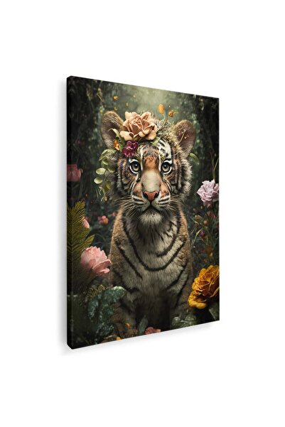 Tablou Canvas Tablou tigru cu trandafir pe cap fantezie, cod 1691