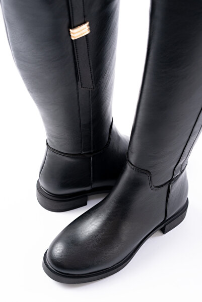 SEEM & BE Rosalyn Fermuarlı Gold Aksesuarlı Siyah Çizme