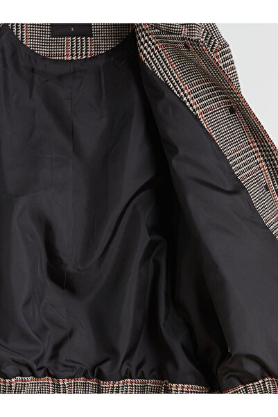 LC Waikiki Shirt Collar Herringbone Patterned Women's Cashmere Jacket