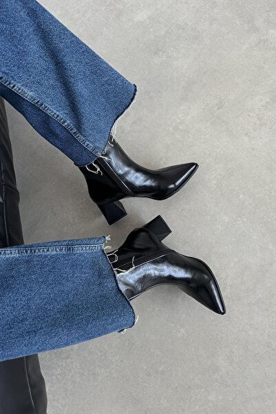 STRASWANS Liston Kadın Topuklu Kırışık Deri Bot Siyah