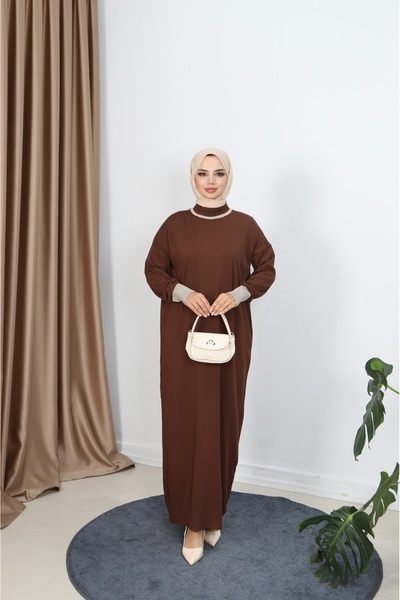 NİSUM MODA فستان مرسيريزد مخطط بلونين