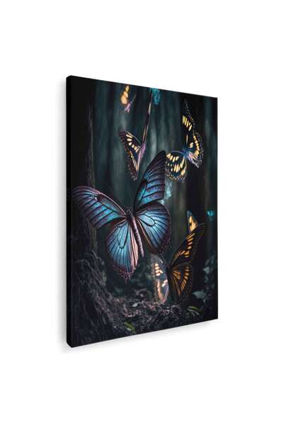 Tablou Canvas fluturi in padure, albastru, negru, mov, cod 1086